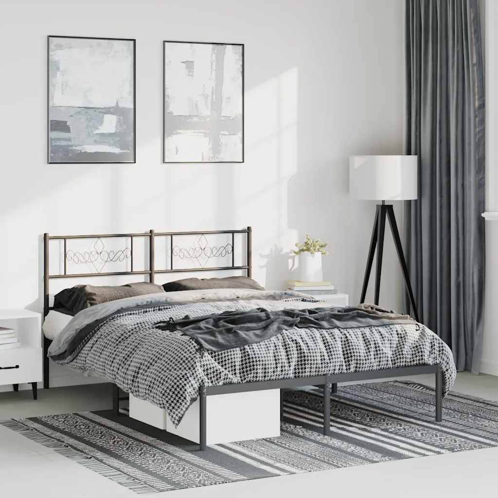 Cadre de lit métal sans matelas avec tête de lit noir 135x190cm - XIOS