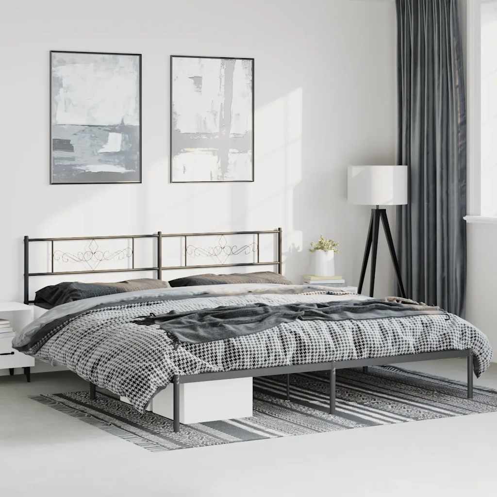 Cadre de lit métal sans matelas avec tête de lit noir 183x213cm - XIOS