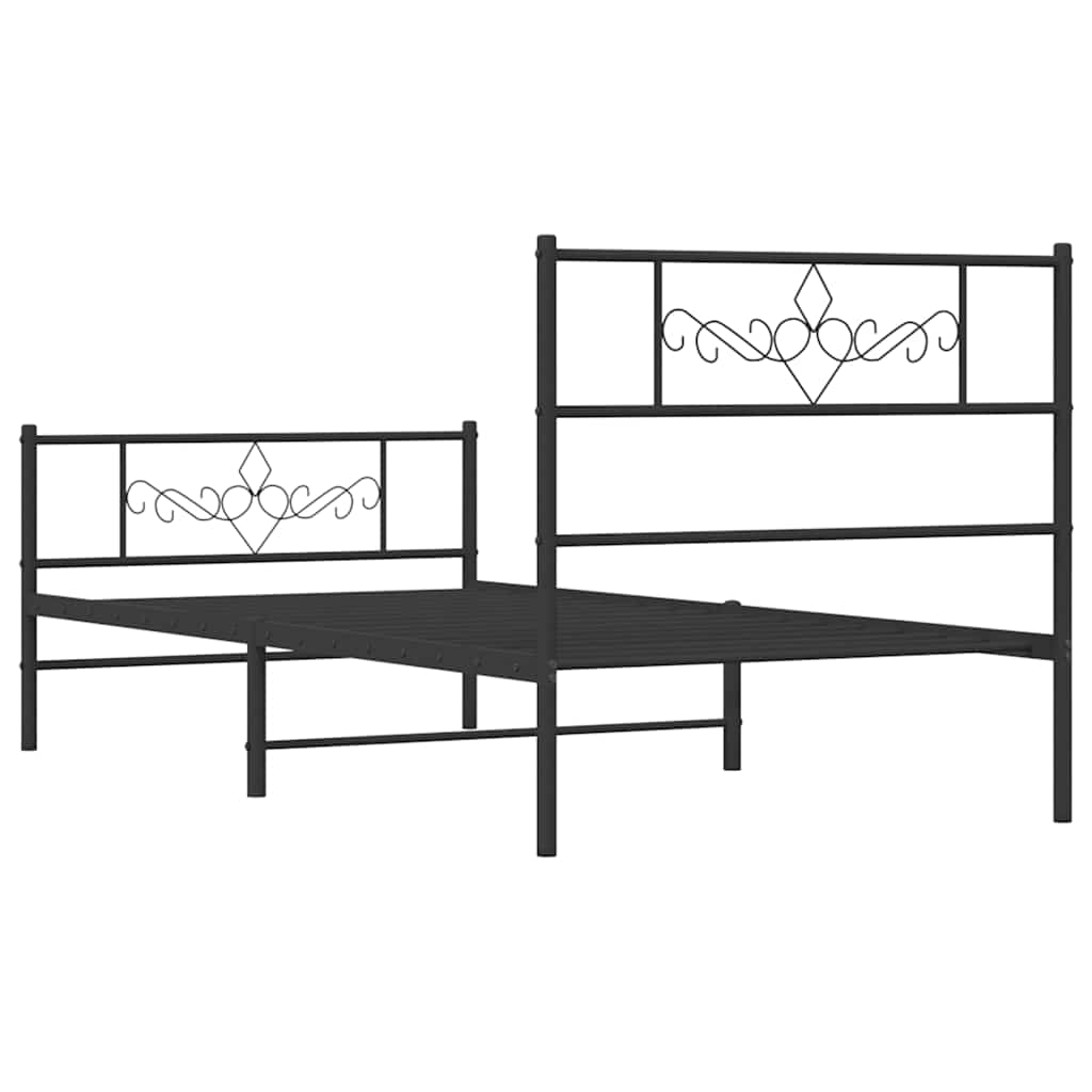 Cadre de lit métal sans matelas et pied de lit noir 100x200 cm - XIOS