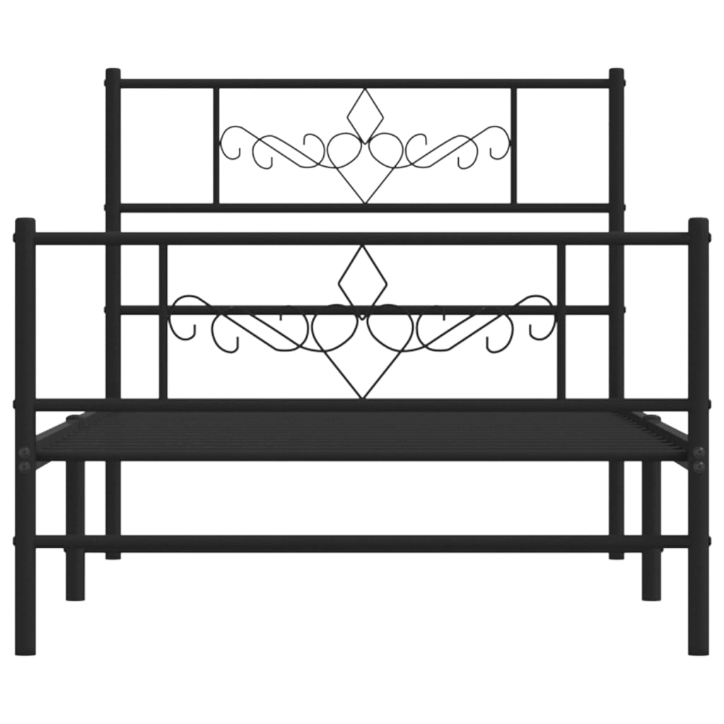 Cadre de lit métal sans matelas avec pied de lit noir 107x203cm - XIOS
