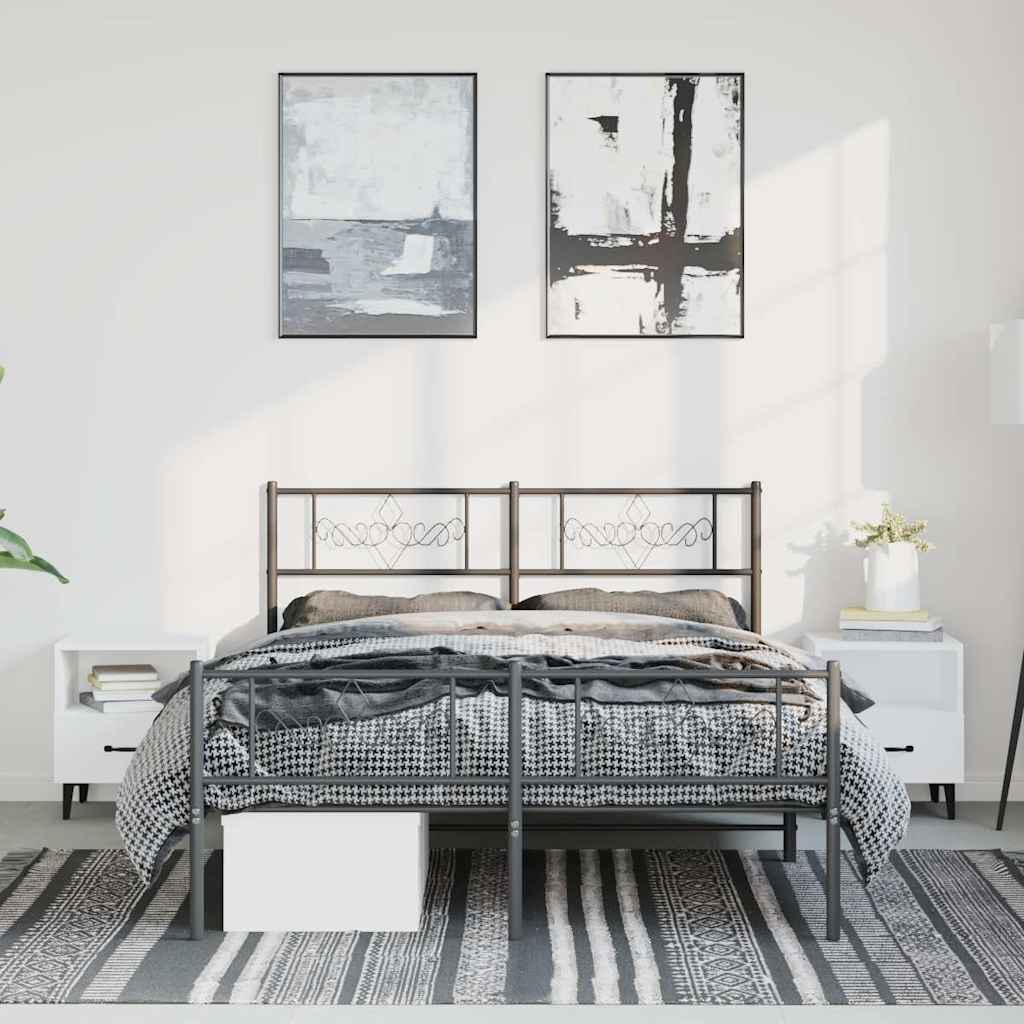 Cadre de lit métal sans matelas avec pied de lit noir 135x190cm - XIOS