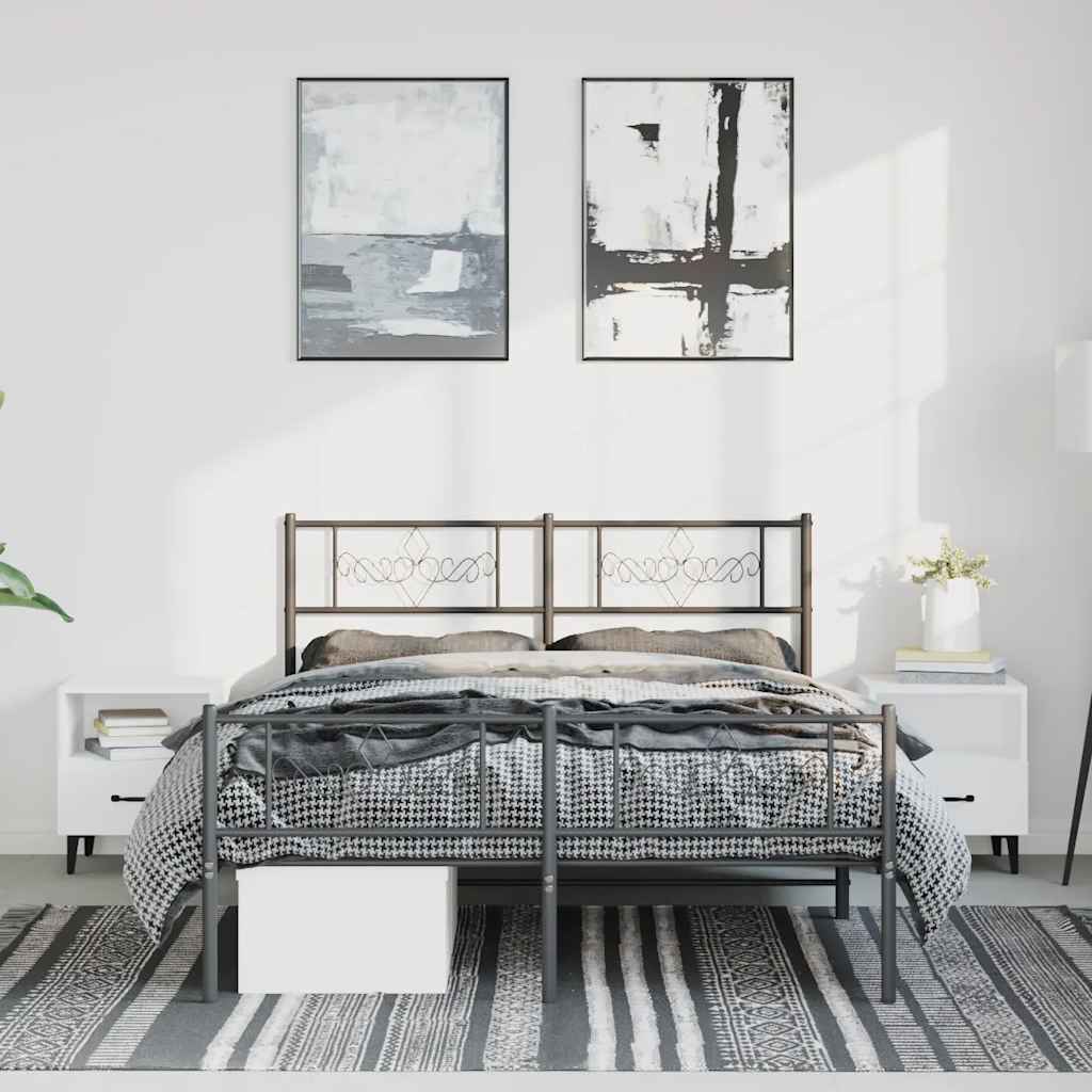 Cadre de lit métal sans matelas avec pied de lit noir 150x200cm - XIOS