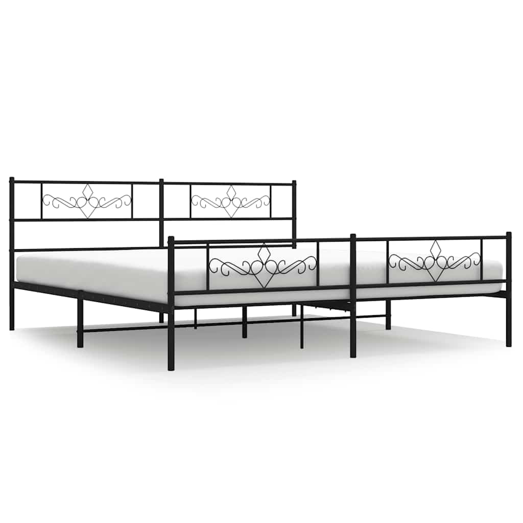 Cadre de lit métal sans matelas avec pied de lit noir 183x213cm - XIOS