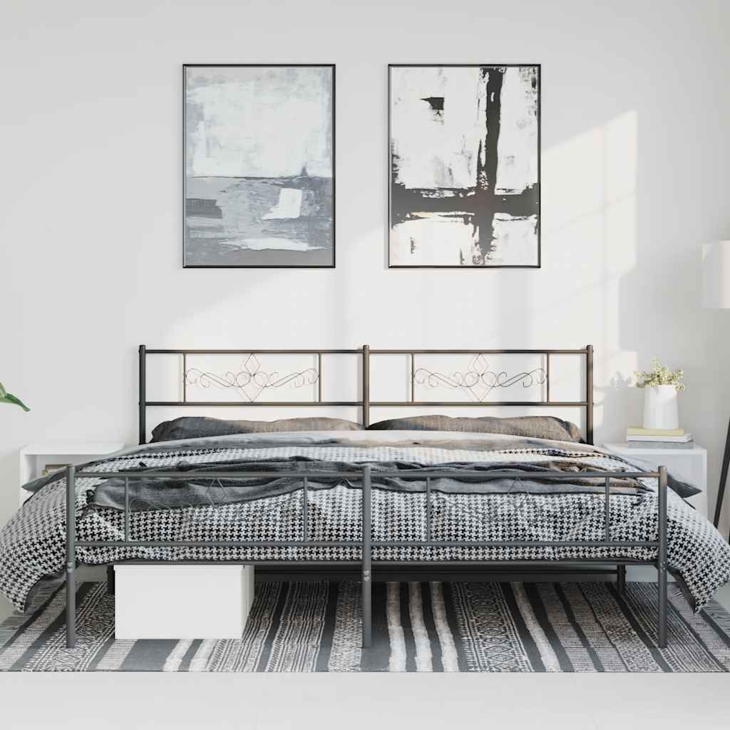 Cadre de lit métal sans matelas avec pied de lit noir 193x203cm - XIOS
