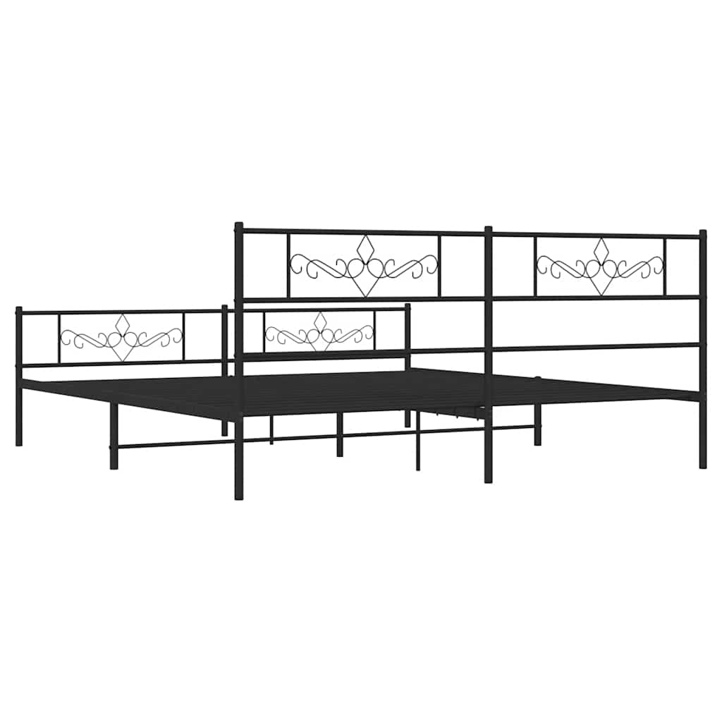 Cadre de lit métal sans matelas avec pied de lit noir 193x203cm - XIOS