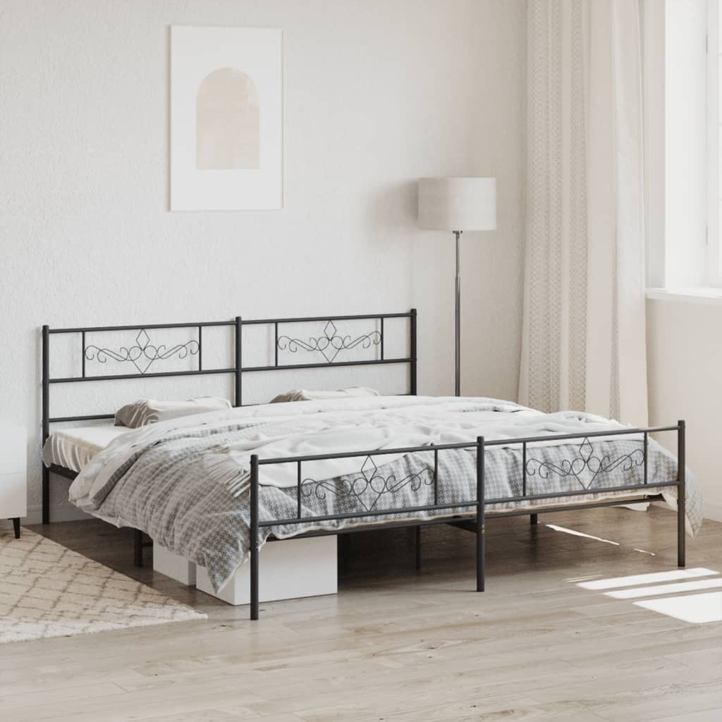Cadre de lit métal sans matelas avec pied de lit noir 200x200cm - XIOS