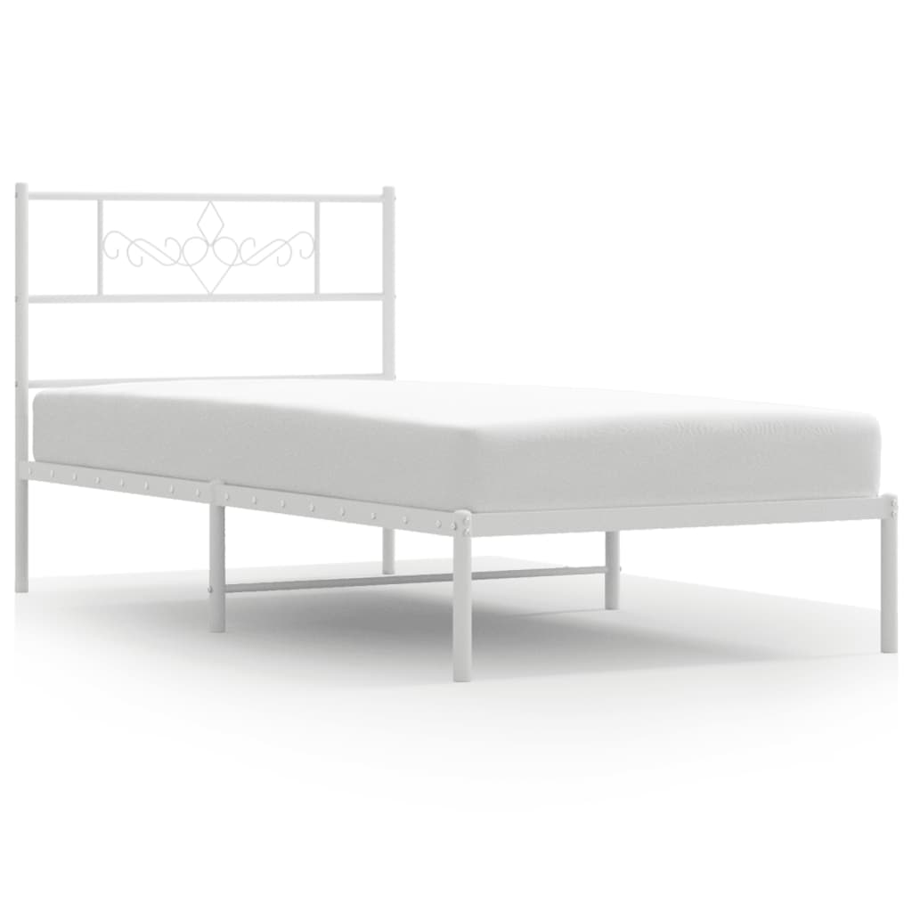 Cadre de lit métal sans matelas avec tête de lit blanc 90x200cm - XIOS