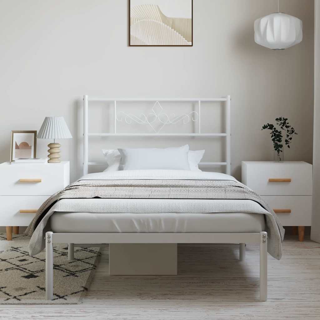 Cadre de lit métal sans matelas et tête de lit blanc 100x200 cm - XIOS