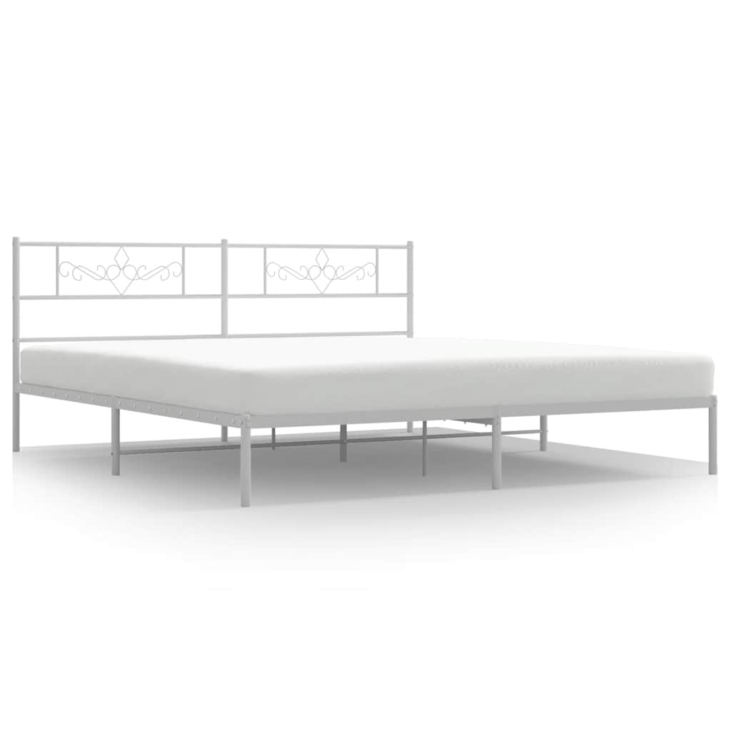 Cadre de lit métal sans matelas et tête de lit blanc 193x203 cm - XIOS