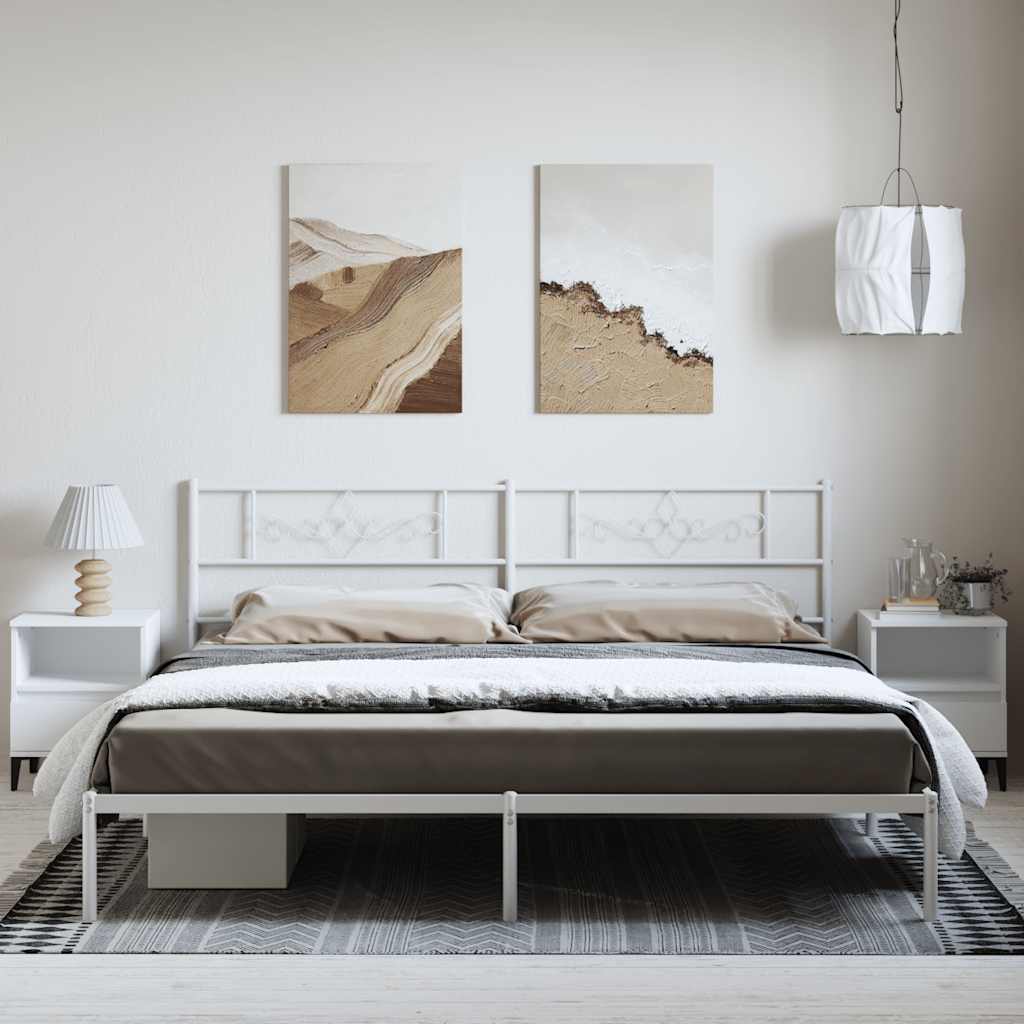 Cadre de lit métal sans matelas et tête de lit blanc 193x203 cm - XIOS