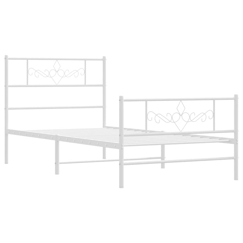 Cadre de lit métal sans matelas et pied de lit blanc 100x200 cm