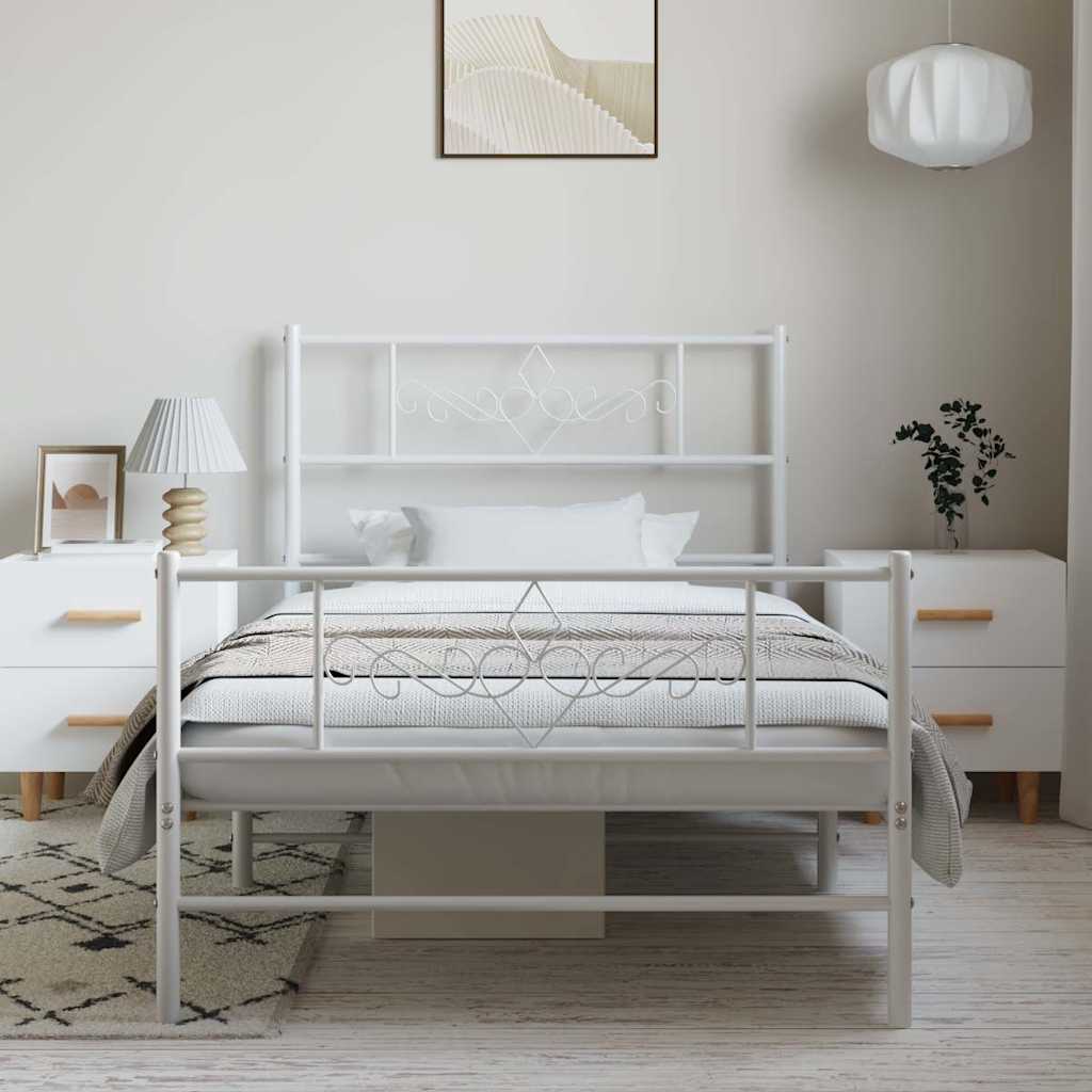 Cadre de lit métal sans matelas et pied de lit blanc 100x200 cm