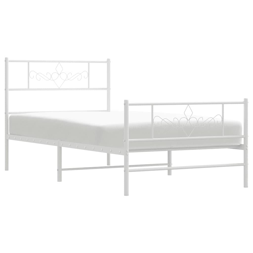 Cadre de lit métal sans matelas et pied de lit blanc 100x200 cm
