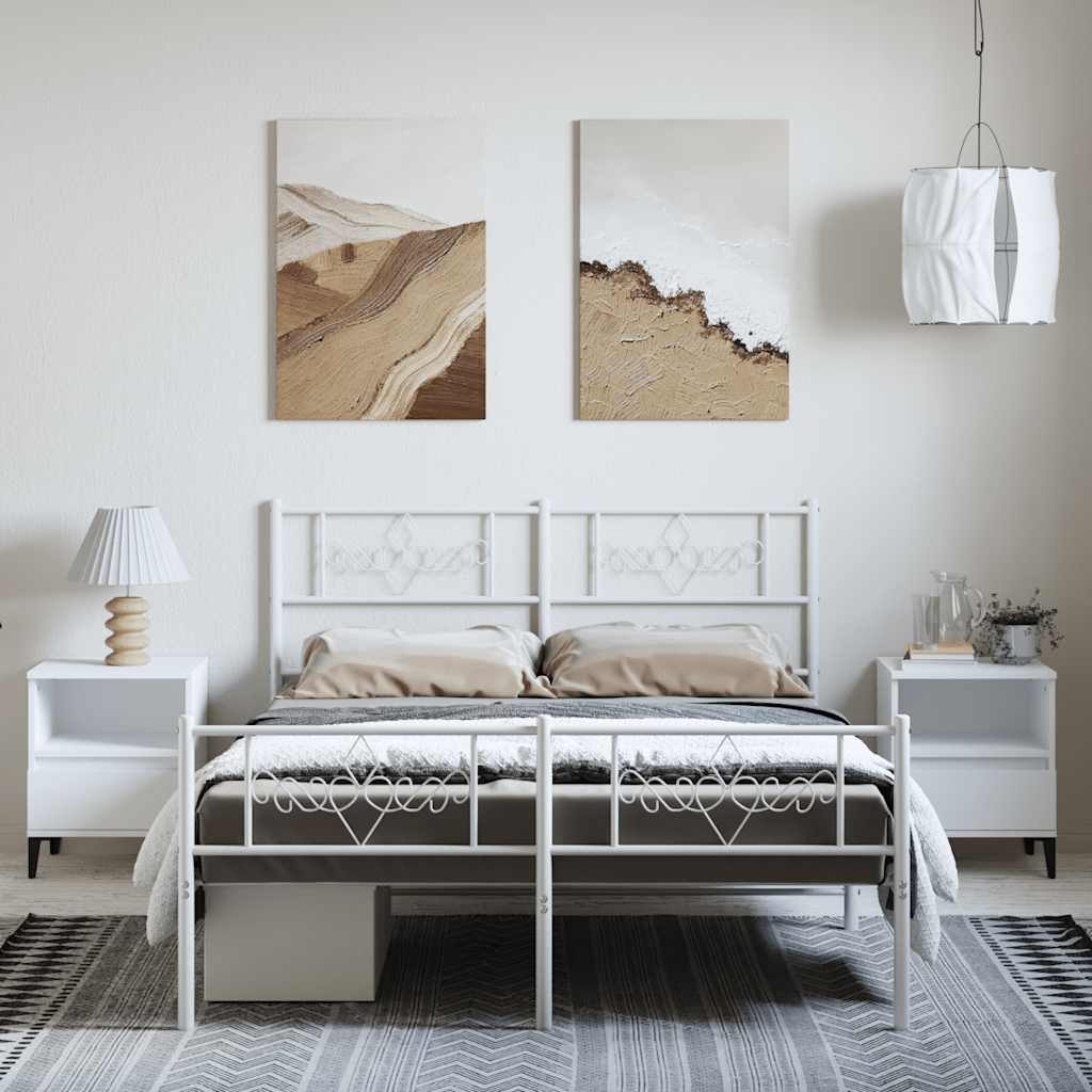 Cadre de lit métal sans matelas et pied de lit blanc 150x200 cm - XIOS