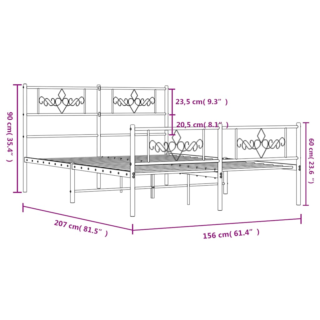Cadre de lit métal sans matelas et pied de lit blanc 150x200 cm - XIOS