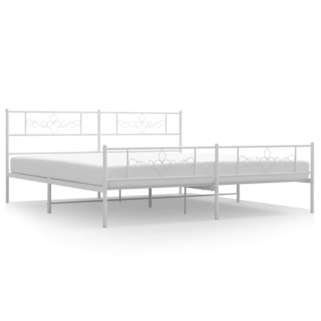 Cadre de lit métal sans matelas et pied de lit blanc 193x203 cm - XIOS