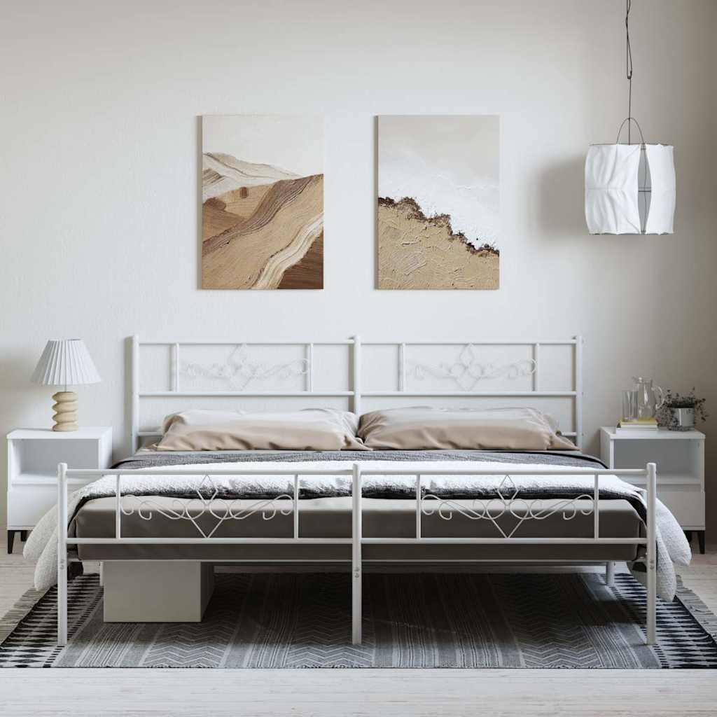 Cadre de lit métal sans matelas et pied de lit blanc 193x203 cm - XIOS