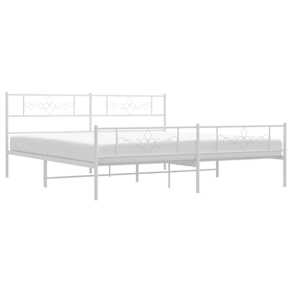 Cadre de lit métal sans matelas et pied de lit blanc 193x203 cm - XIOS