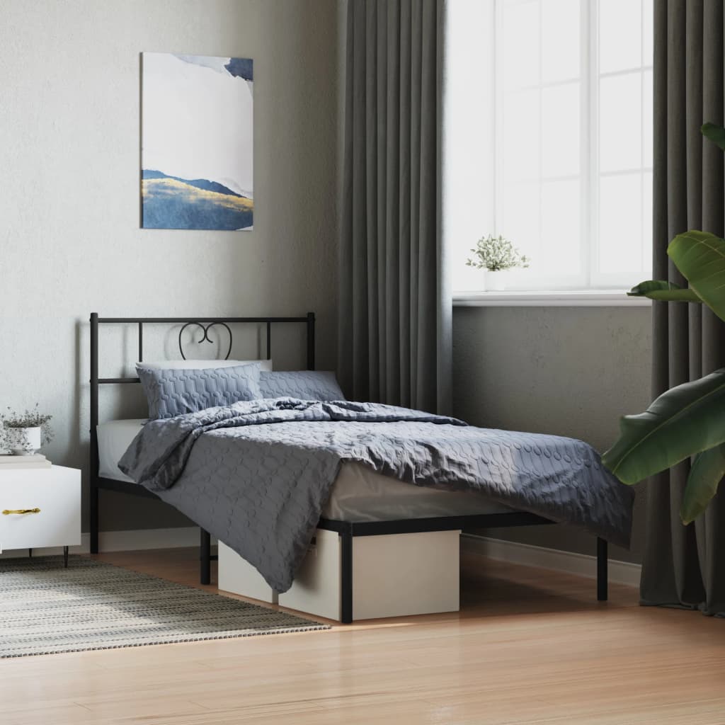 Cadre de lit métal sans matelas avec tête de lit noir 75x190 cm - XIOS
