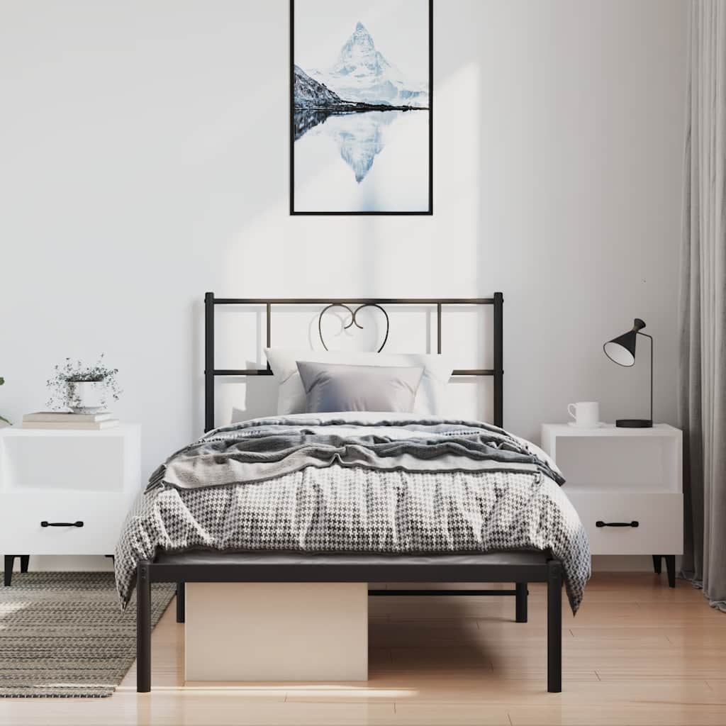 Cadre de lit métal sans matelas avec tête de lit noir 100x190cm - XIOS