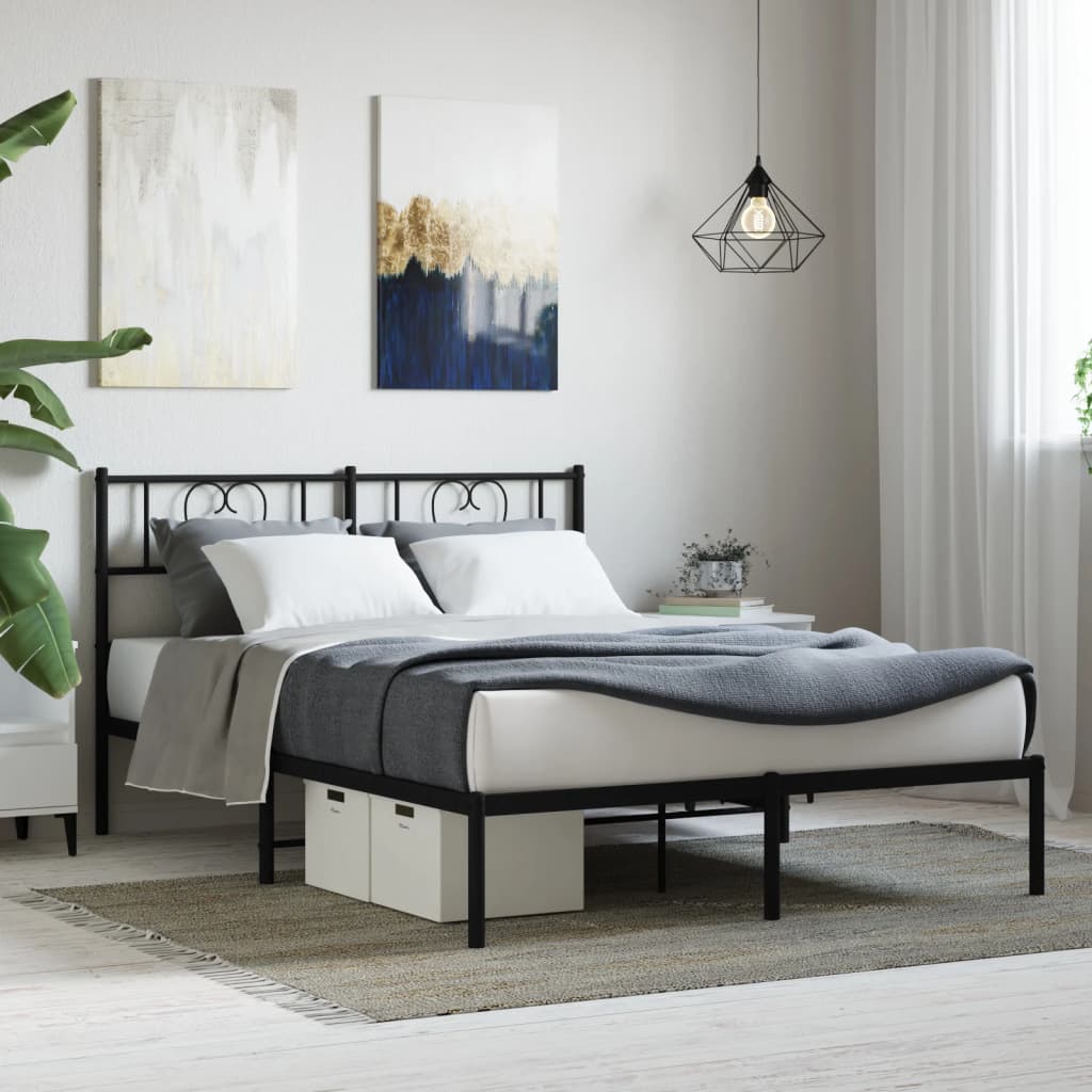 Cadre de lit métal sans matelas avec tête de lit noir 120x200cm - XIOS