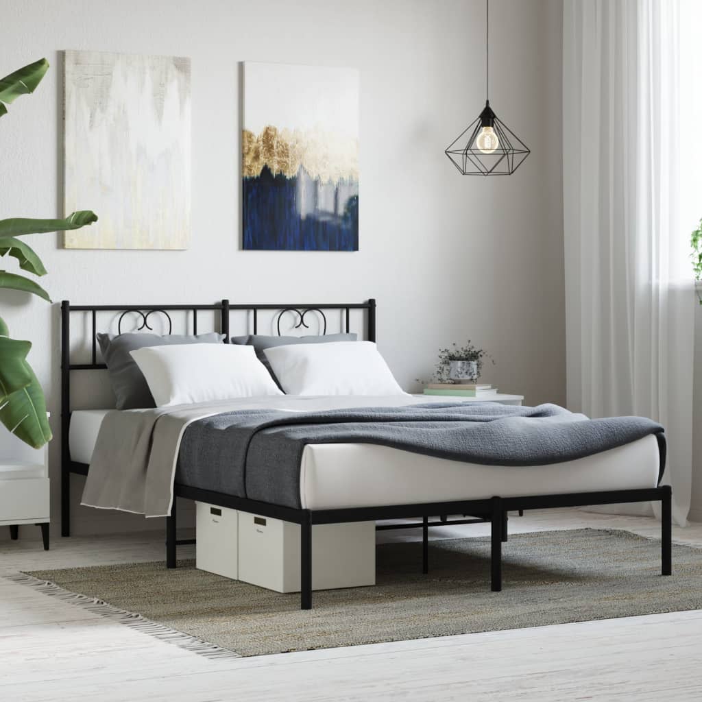 Cadre de lit métal sans matelas avec tête de lit noir 140x200cm - XIOS