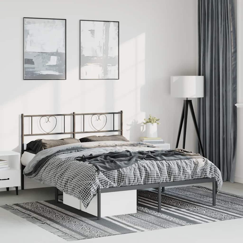 Cadre de lit métal sans matelas avec tête de lit noir 150x200cm - XIOS