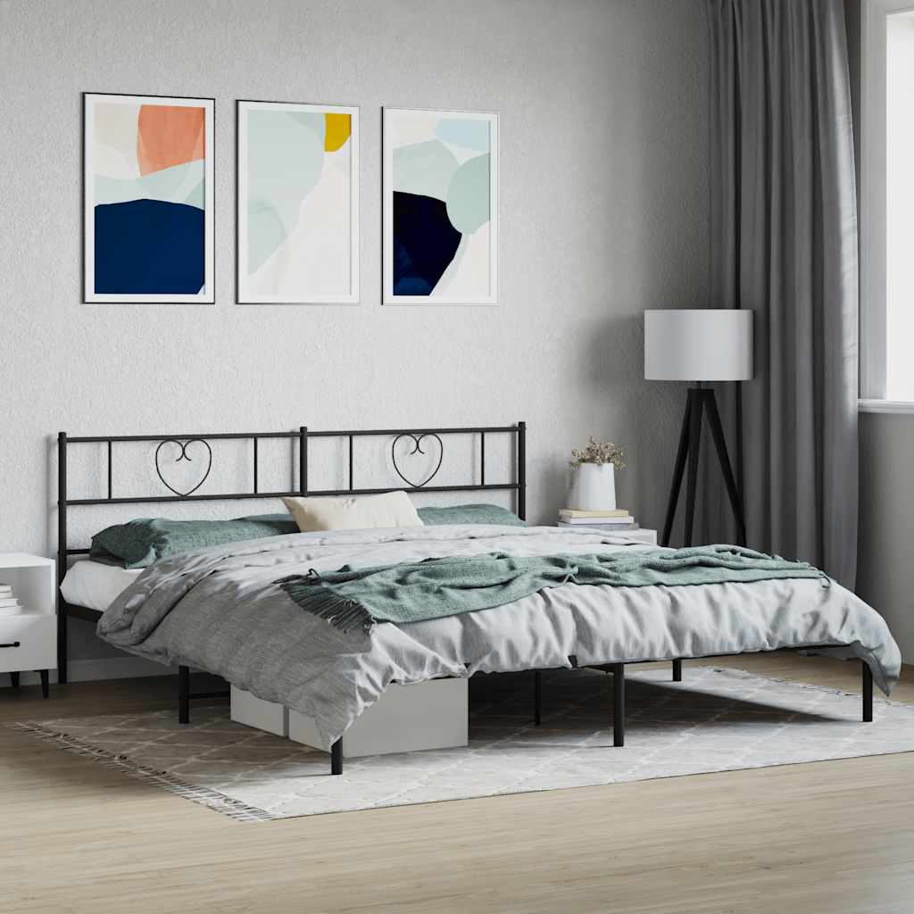 Cadre de lit métal sans matelas et tête de lit noir 180x200 cm - XIOS