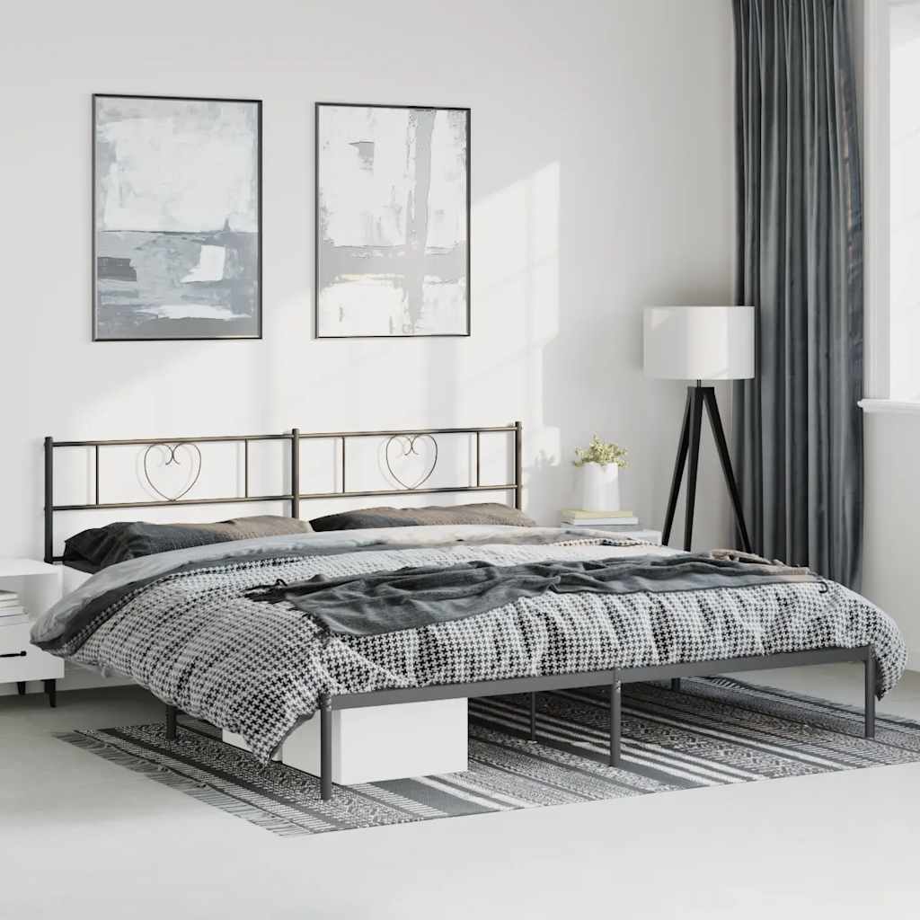 Cadre de lit métal sans matelas avec tête de lit noir 183x213cm - XIOS