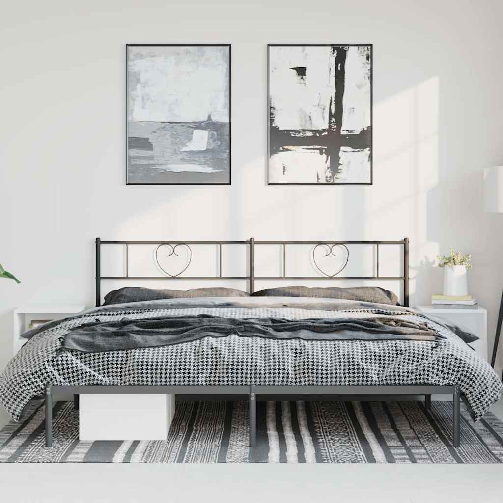 Cadre de lit métal sans matelas avec tête de lit noir 193x203cm - XIOS