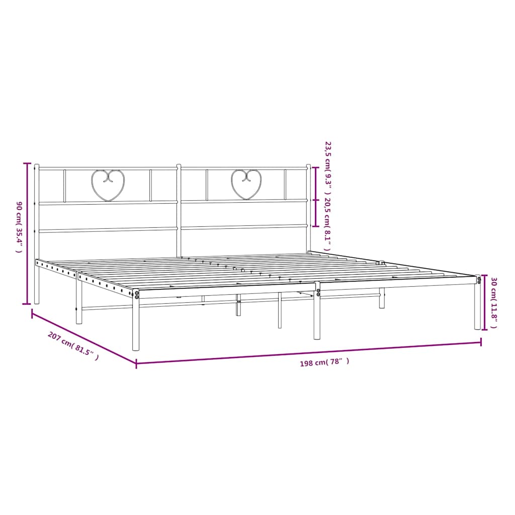 Cadre de lit métal sans matelas avec tête de lit noir 193x203cm - XIOS