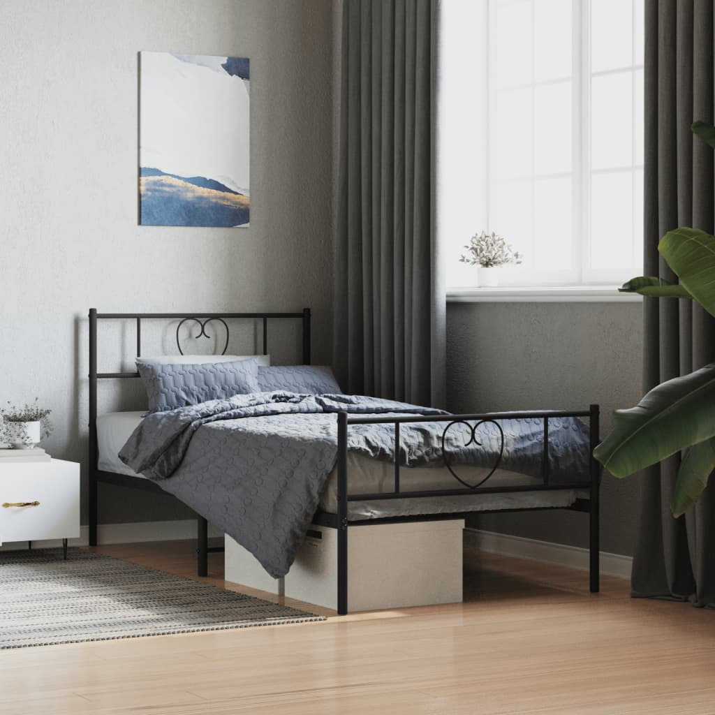 Cadre de lit métal sans matelas avec pied de lit noir 90x190 cm - XIOS