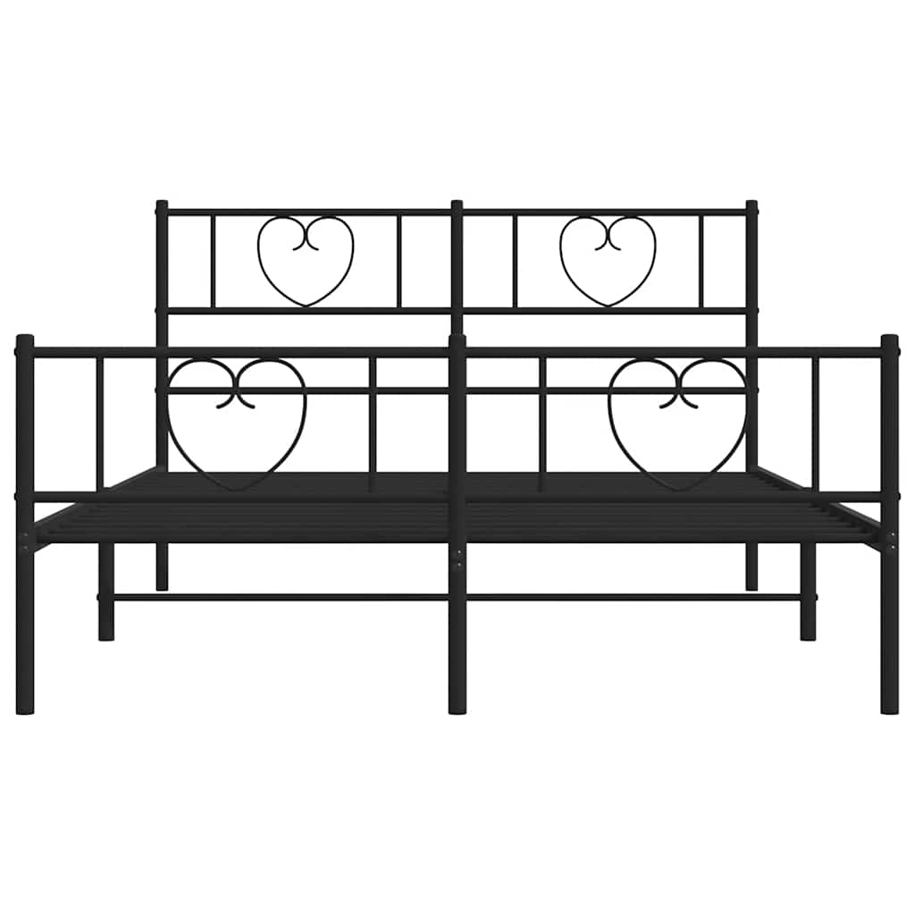 Cadre de lit métal sans matelas avec pied de lit noir 135x190cm