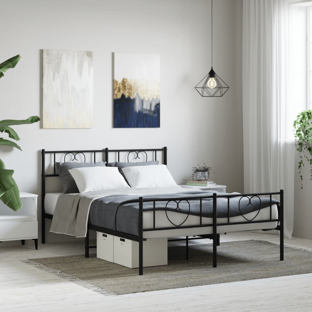Cadre de lit métal sans matelas avec pied de lit noir 160x200cm - XIOS