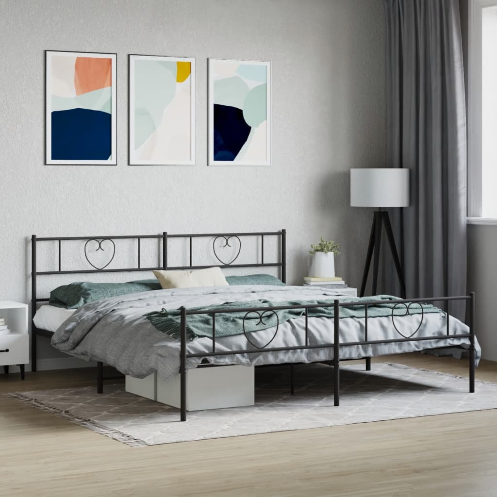 Cadre de lit métal sans matelas avec pied de lit noir 180x200cm - XIOS