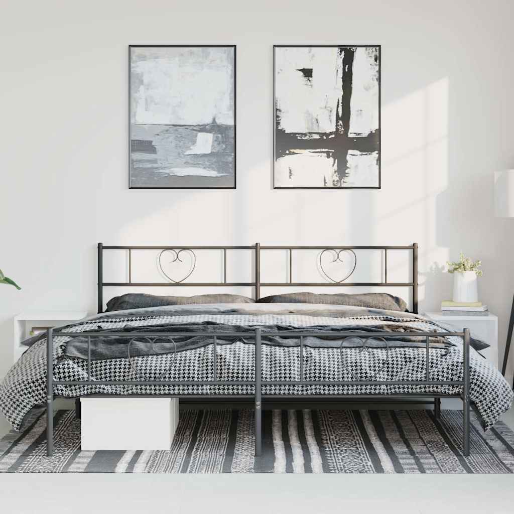 Cadre de lit métal sans matelas avec pied de lit noir 193x203cm - XIOS