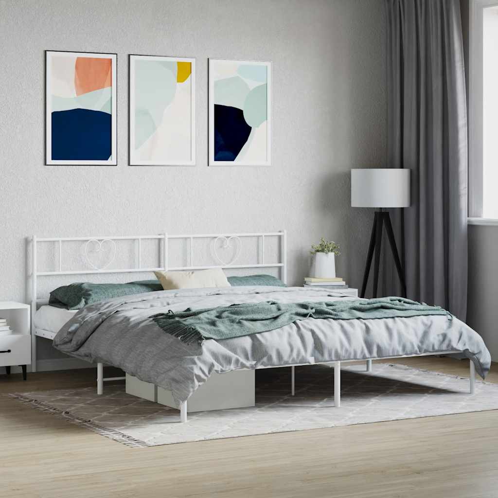 Cadre de lit métal sans matelas et tête de lit blanc 180x200 cm - XIOS