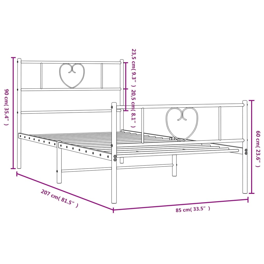 Cadre de lit métal sans matelas avec pied de lit blanc 80x200cm - XIOS