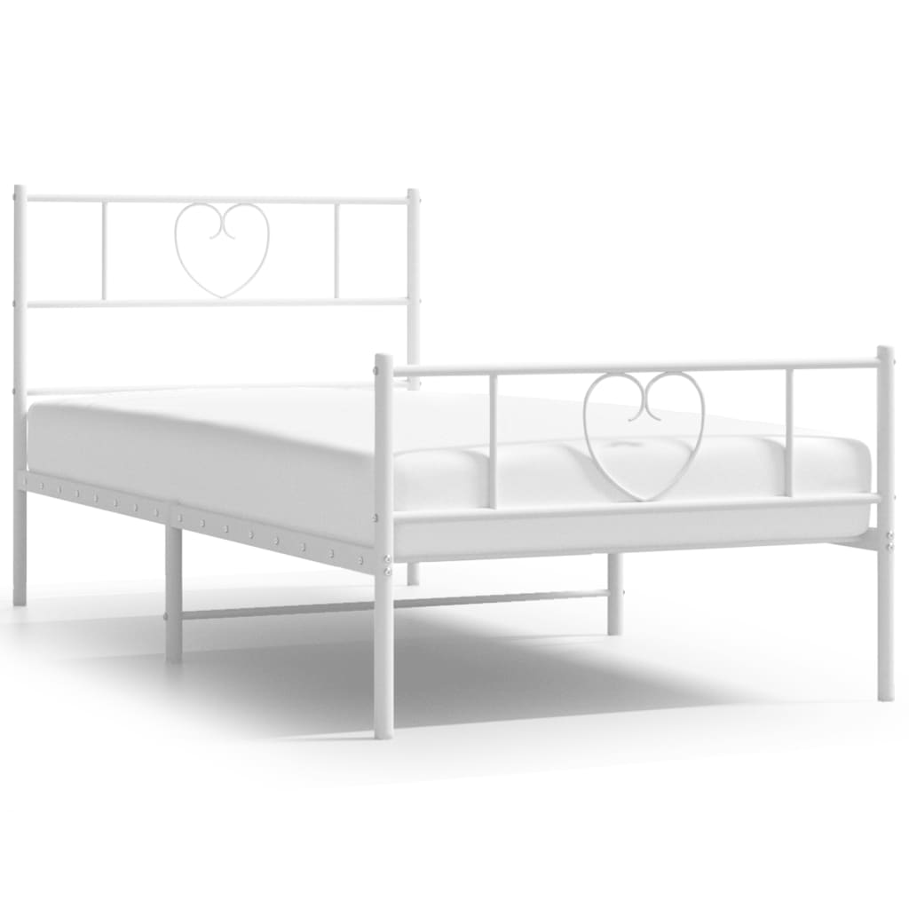 Cadre de lit métal sans matelas avec pied de lit blanc 90x190cm - XIOS