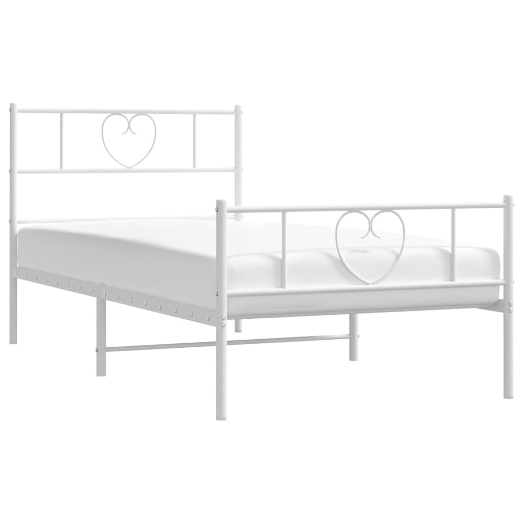Cadre de lit métal sans matelas avec pied de lit blanc 90x190cm - XIOS