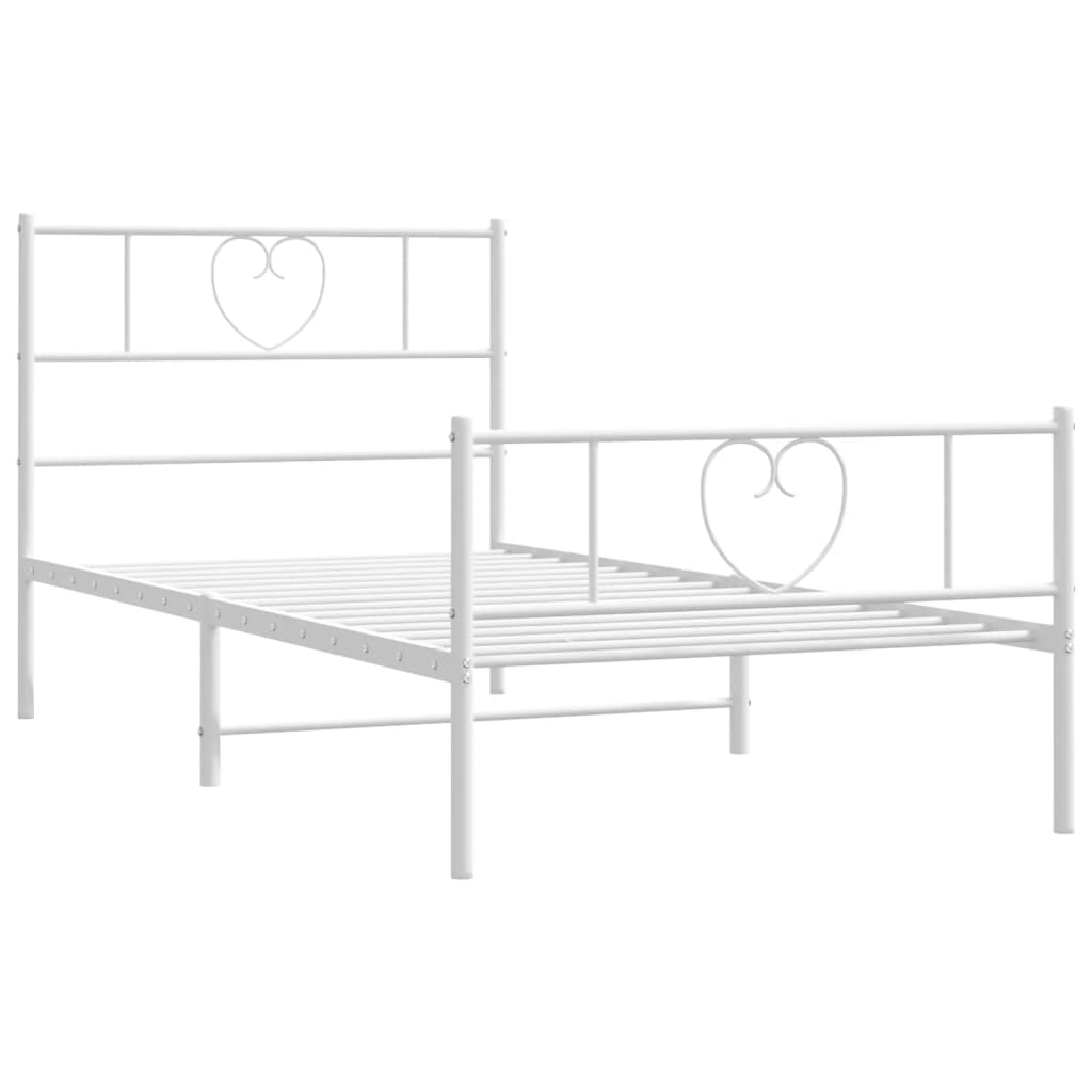 Cadre de lit métal sans matelas avec pied de lit blanc 90x190cm - XIOS