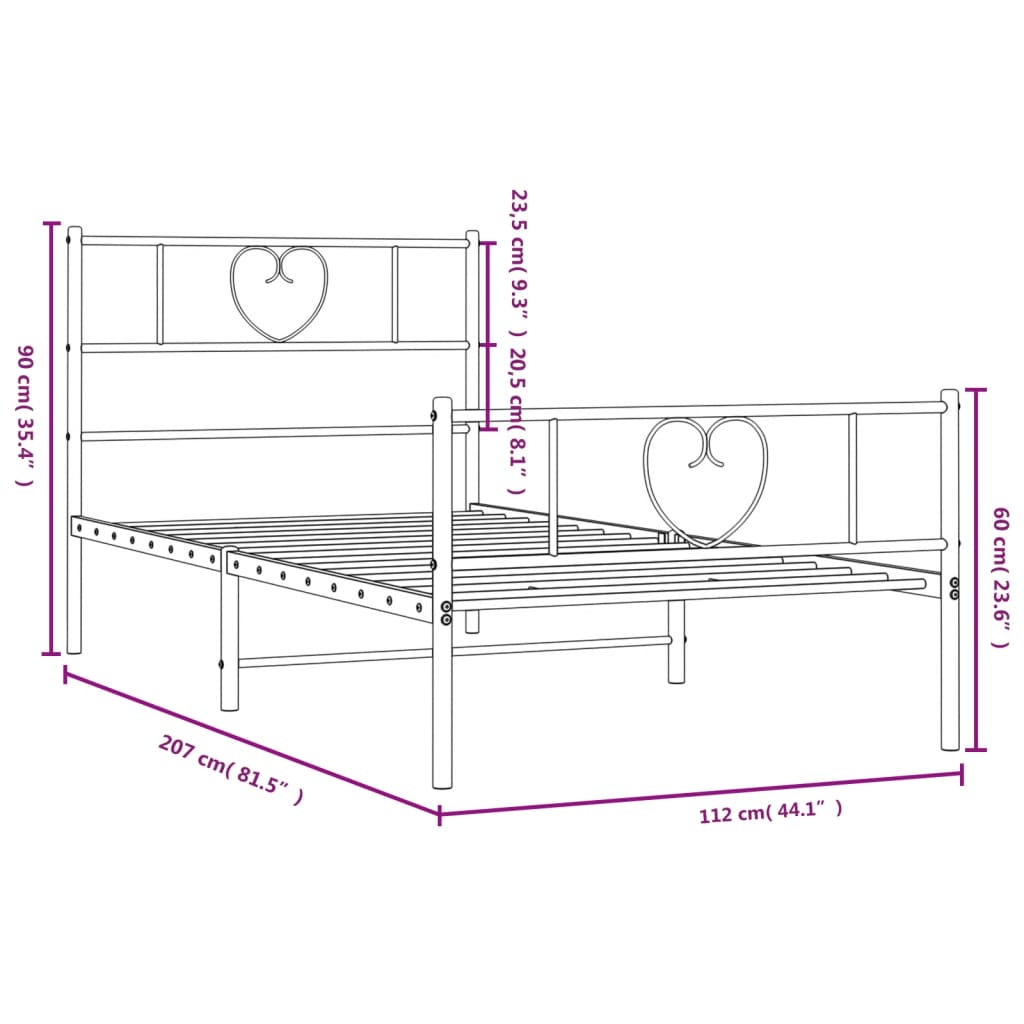 Cadre de lit métal sans matelas et pied de lit blanc 107x203 cm - XIOS