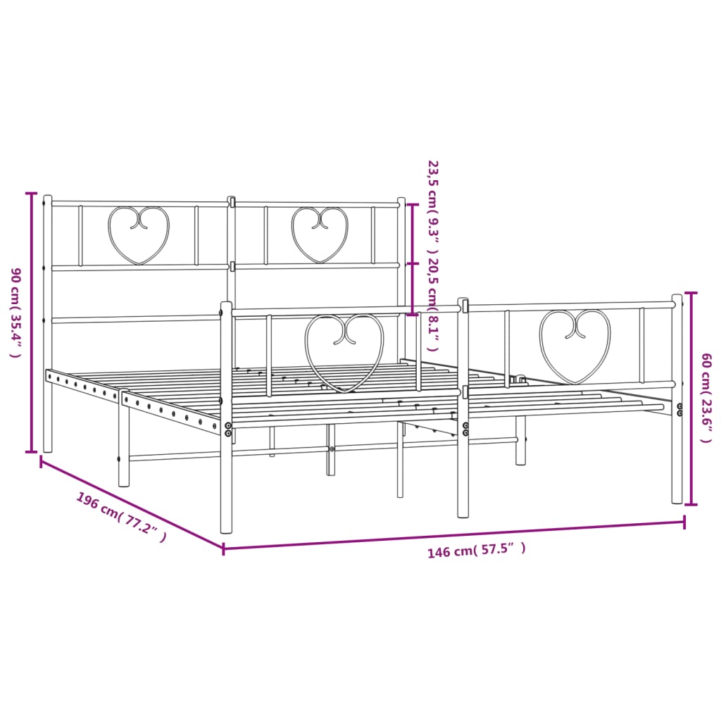 Cadre de lit métal sans matelas et pied de lit blanc 140x190 cm - XIOS