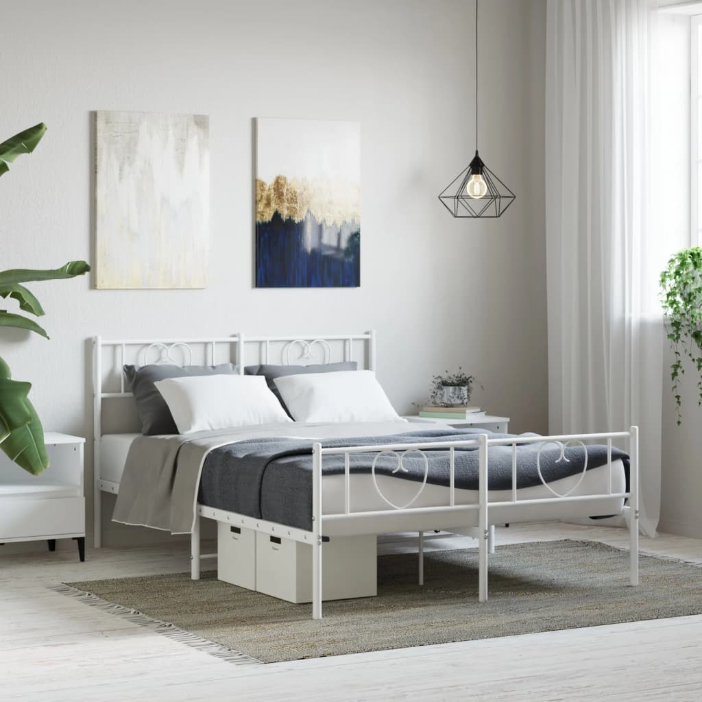 Cadre de lit métal sans matelas et pied de lit blanc 140x190 cm - XIOS
