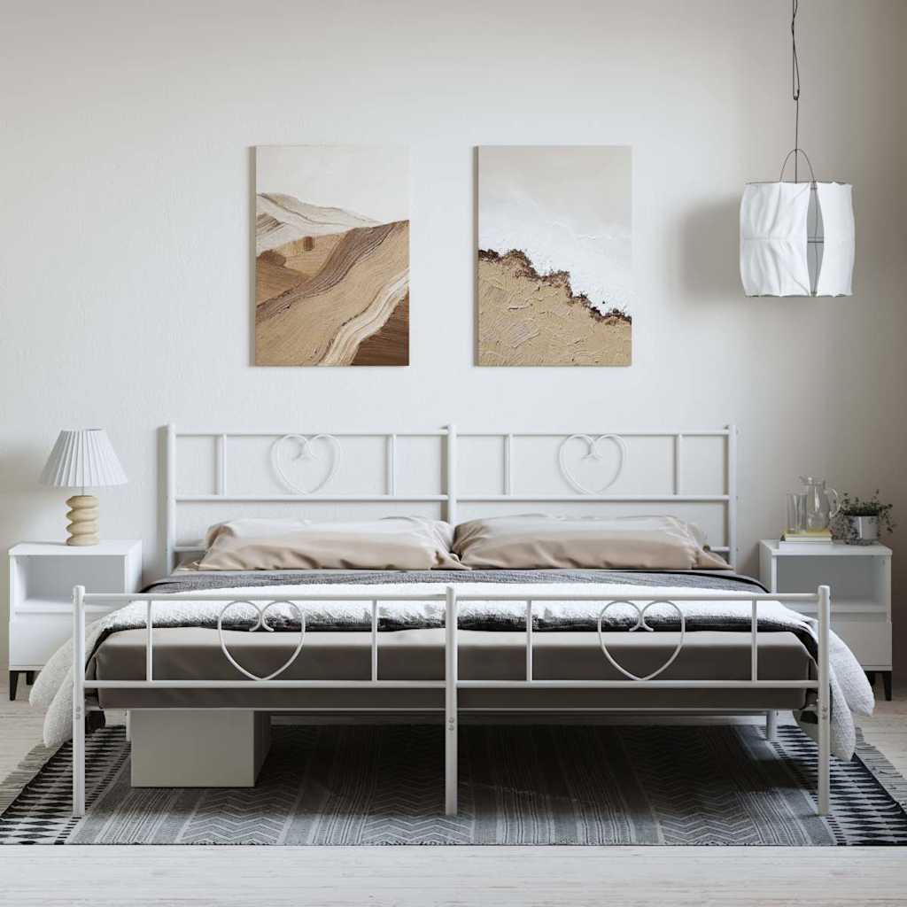 Cadre de lit métal sans matelas et pied de lit blanc 193x203 cm - XIOS