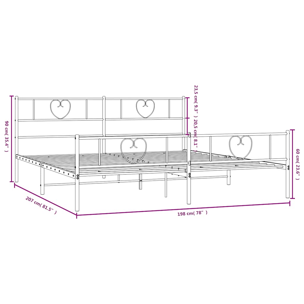 Cadre de lit métal sans matelas et pied de lit blanc 193x203 cm - XIOS