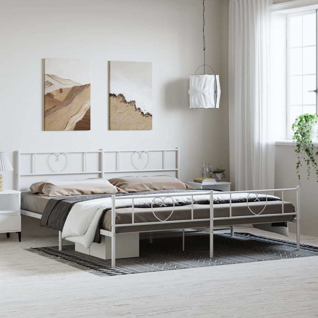 Cadre de lit métal sans matelas et pied de lit blanc 193x203 cm - XIOS
