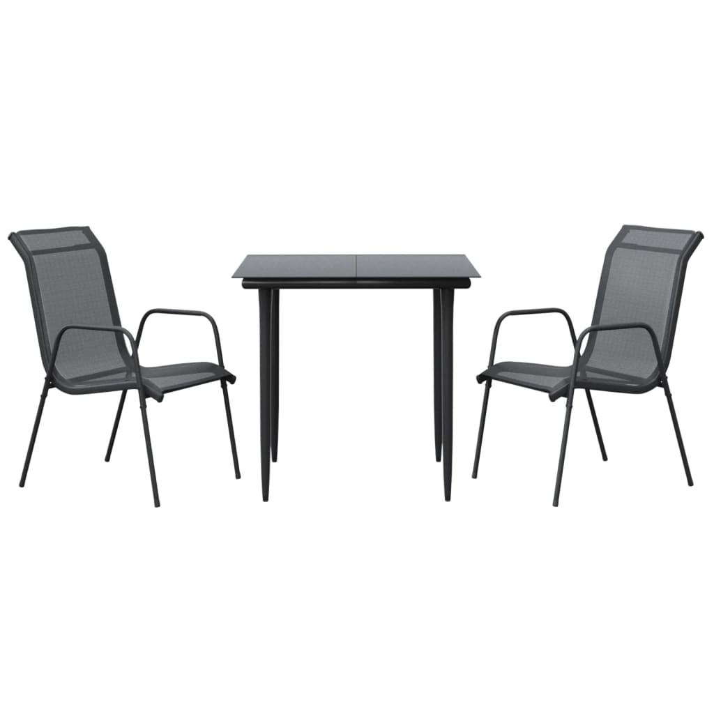 Ensemble à manger de jardin 3 pcs noir textilène et acier