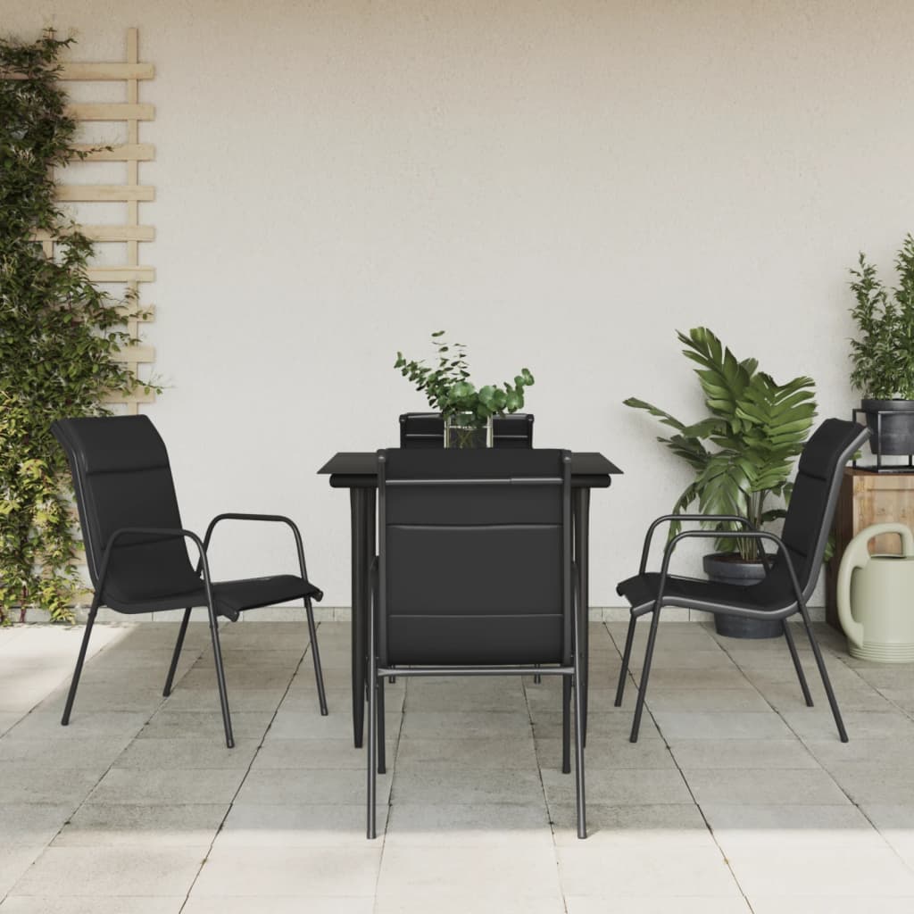 Ensemble à manger de jardin 5 pcs noir textilène et acier
