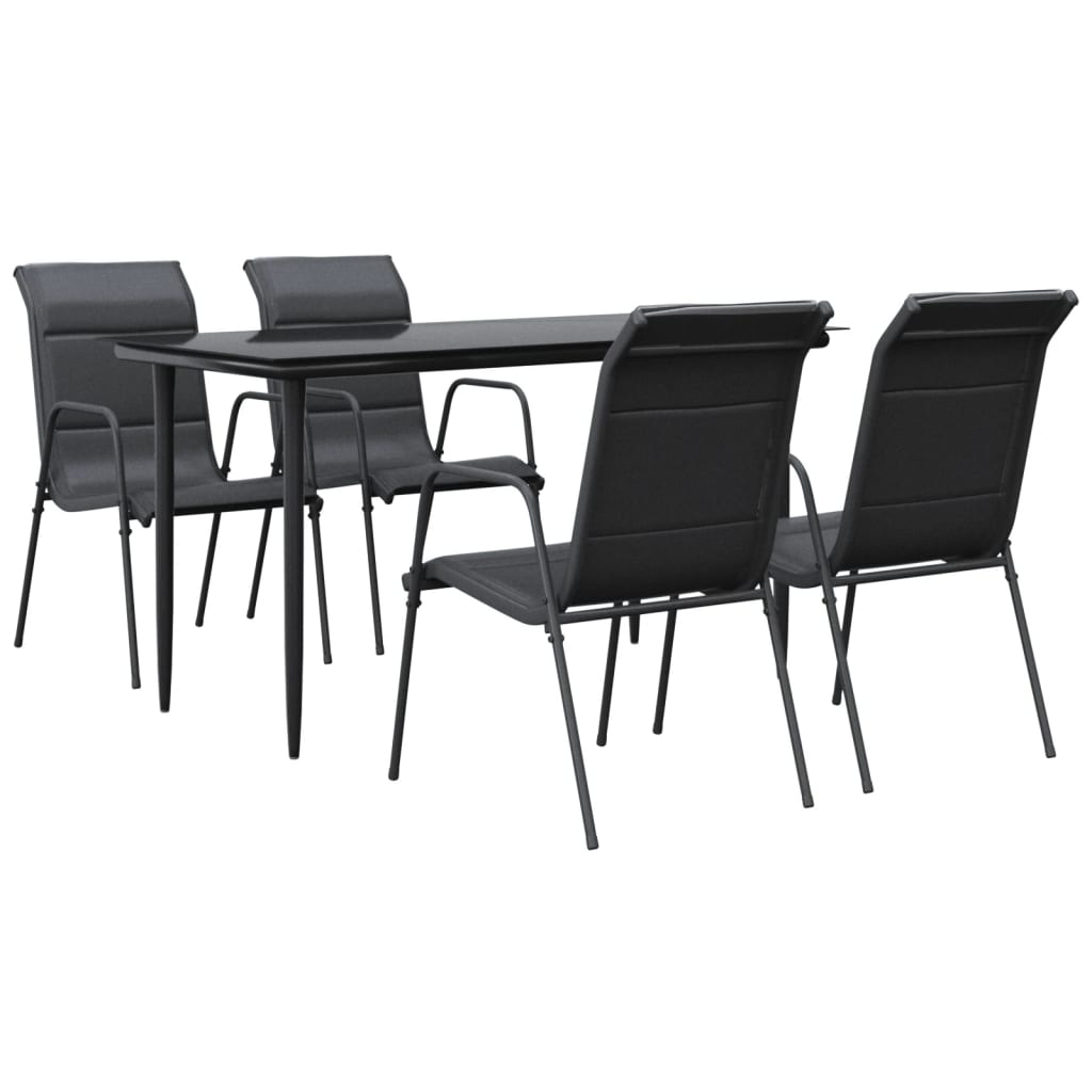 Ensemble à manger de jardin 5 pcs noir textilène et acier